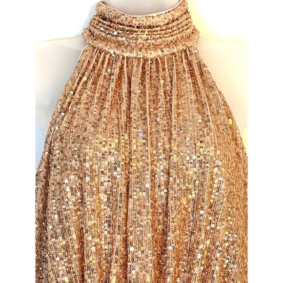 Eliza J Gold Sequin Halter Midi Dress Open Back Evening Party Dress - Picture 4 of 8